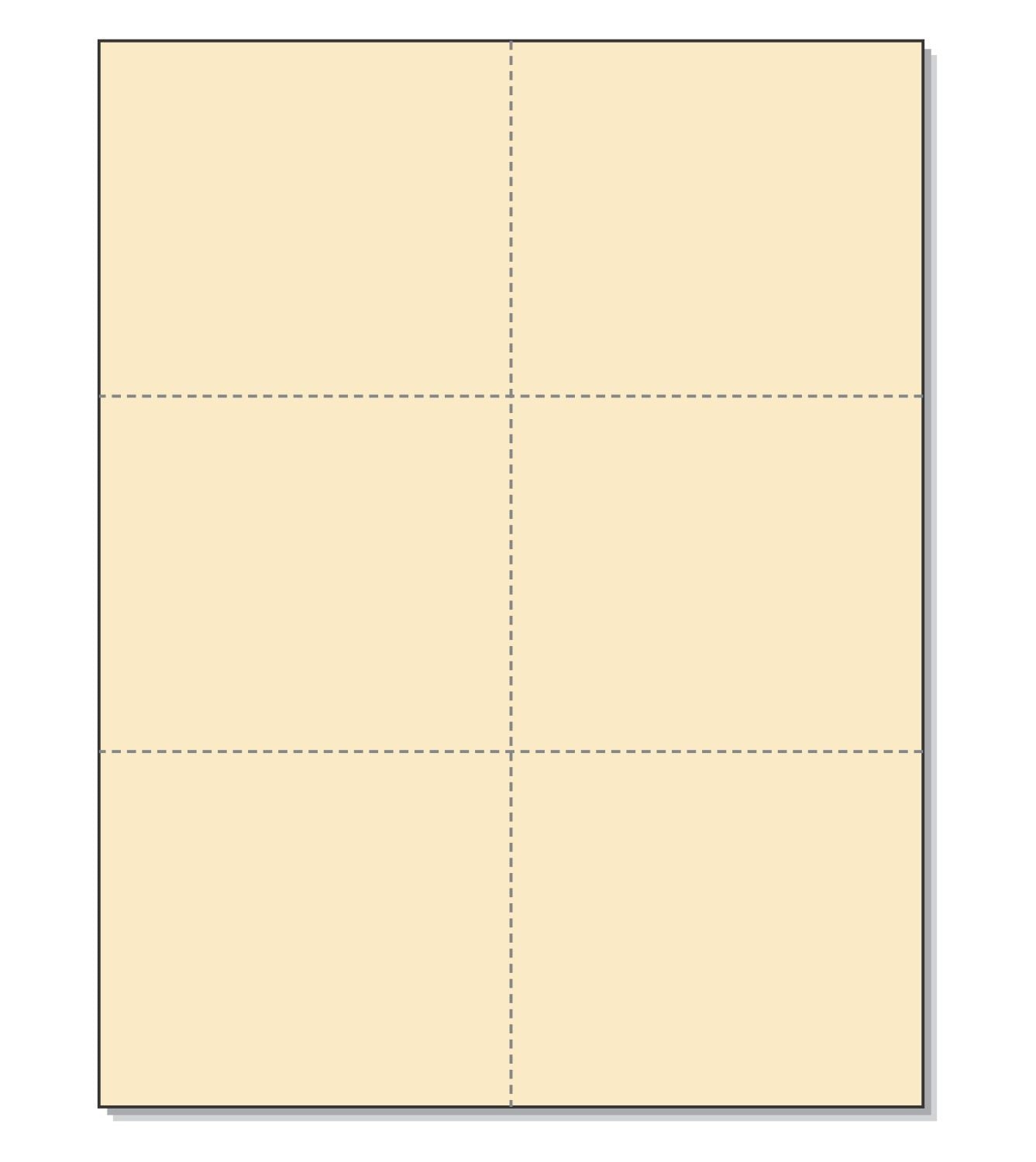 8-1/2 x 11" 100# Tag Laser Cards, 6 Up, 1 Horizontal & 2 Vertical Perforations, Manila
