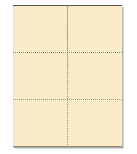 8-1/2 x 11" 100# Tag Laser Cards, 6 Up, 1 Horizontal & 2 Vertical Perforations, Manila