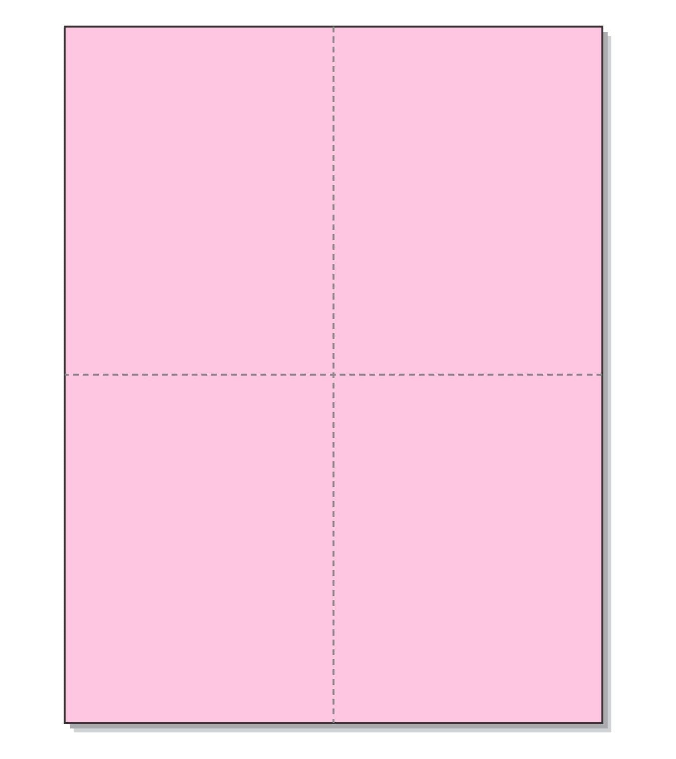 8-1/2 x 11" 100# Tag Laser Cards, 4 Up, 1 Horizontal perf & 1 Vertical Perf at the Center, Pink