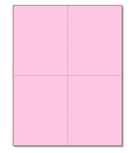 8-1/2 x 11" 100# Tag Laser Cards, 4 Up, 1 Horizontal perf & 1 Vertical Perf at the Center, Pink