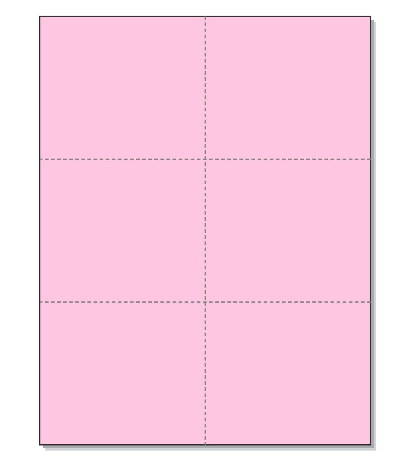 8-1/2 x 11" 100# Tag Laser Cards, 6 Up, 1 Horizontal & 2 Vertical Perforations, Pink