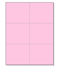 8-1/2 x 11" 100# Tag Laser Cards, 6 Up, 1 Horizontal & 2 Vertical Perforations, Pink