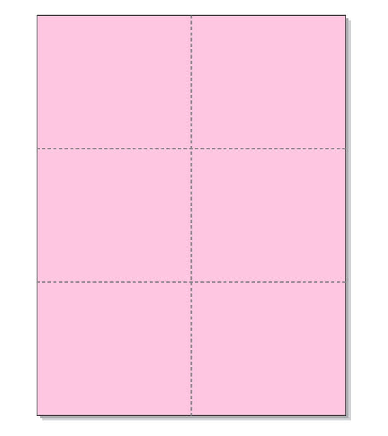 8-1/2 x 11" 100# Tag Laser Cards, 6 Up, 1 Horizontal & 2 Vertical Perforations, Pink