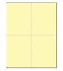 8-1/2 x 11" 100# Tag Laser Cards, 4 Up, 1 Horizontal perf & 1 Vertical Perf at the Center, Canary