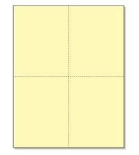 8-1/2 x 11" 100# Tag Laser Cards, 4 Up, 1 Horizontal perf & 1 Vertical Perf at the Center, Canary