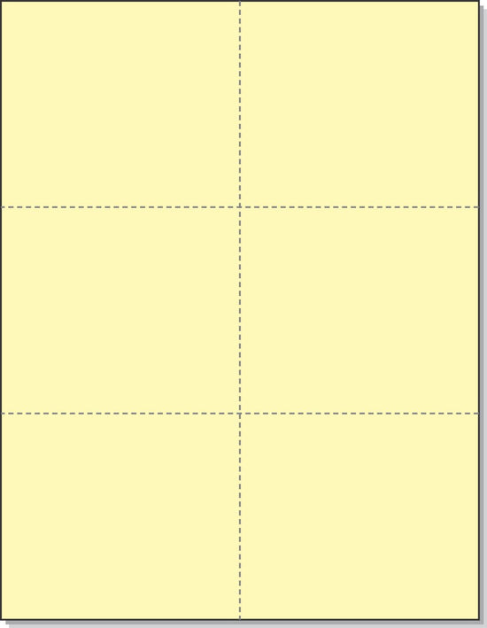 8-1/2 x 11" 100# Tag Laser Cards, 6 Up, 1 Horizontal & 2 Vertical Perforations, Canary