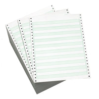 9-1/2 x 11" Continuous Paper, 20# 1/2" Green Bar, 1 Part With Side Perfs