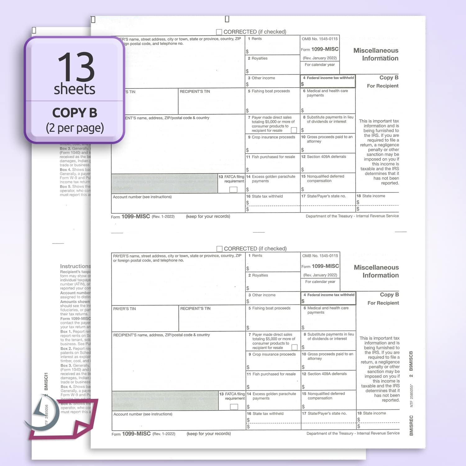1099 MISC Forms for 2025, 4-Part Tax Forms,  25 Forms and 25 Self-Seal Envelopes.