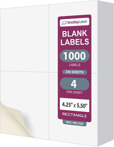 8-1/2" x 11" 4 Labels per Sheet 4.25 x 5.5 Each Label