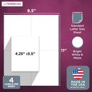 8-1/2" x 11" 4 Labels per Sheet 4.25 x 5.5 Each Label