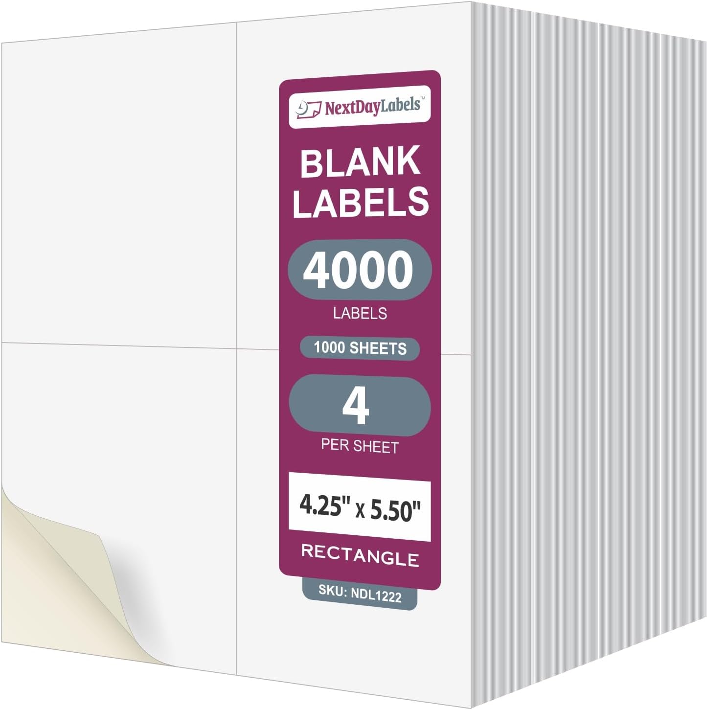 8-1/2" x 11" 4 Labels per Sheet 4.25 x 5.5 Each Label
