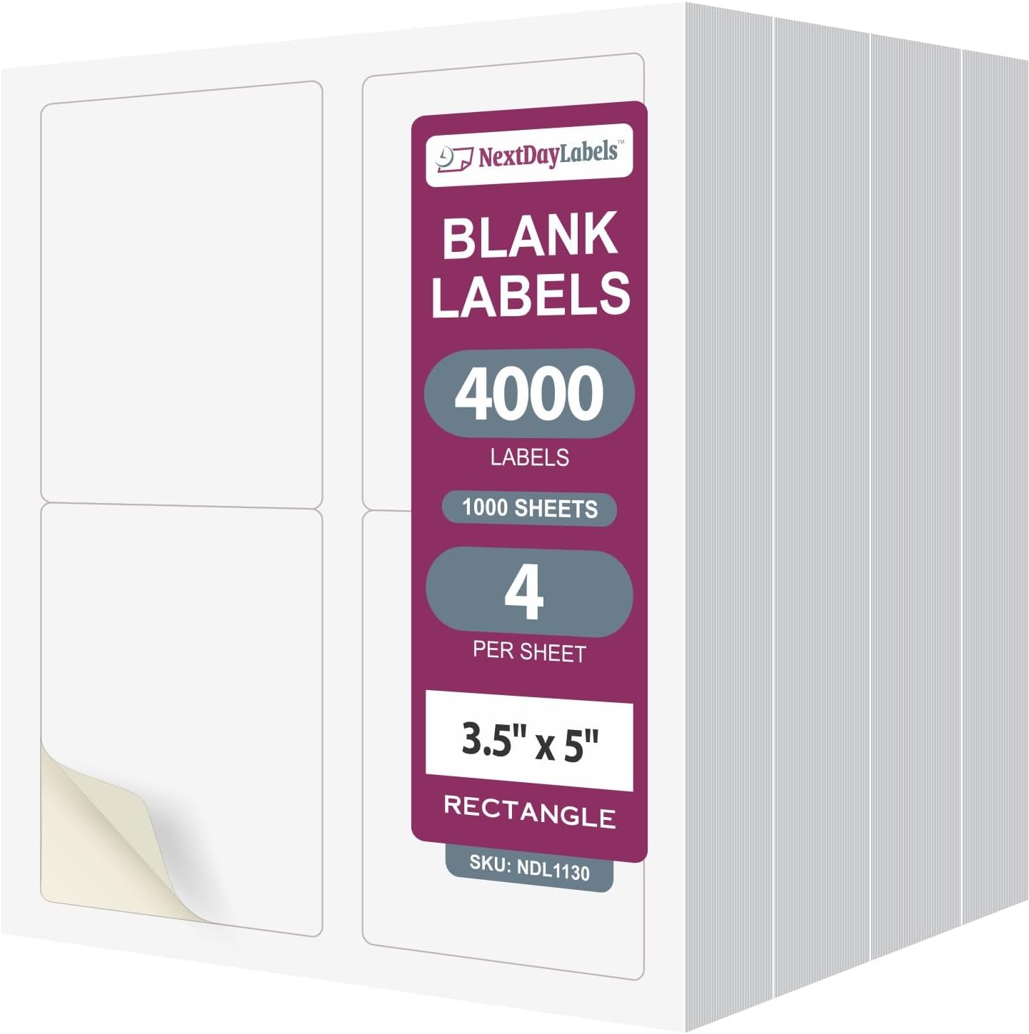 8-1/2" x 11", 4 Labels, per Sheet,4" x 5"