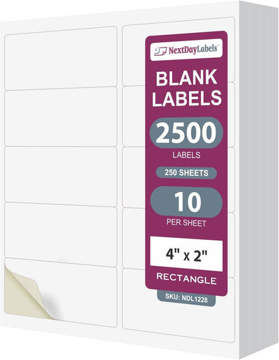 8-1/2" x 11", 10 Labels, per Sheet,4" x 2''