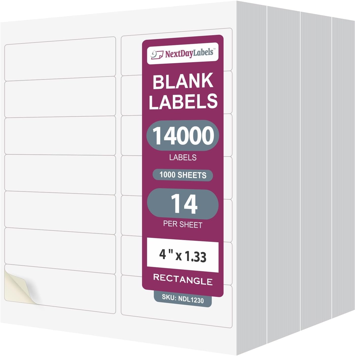 8-1/2" x 11" 14 Labels per Sheet 4 x 1-1/3 Each Label