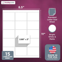 8-1/2" x 11", 15 Labels, per Sheet, 2"-11/16 x 2"