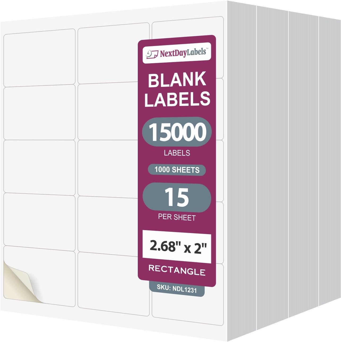8-1/2" x 11", 15 Labels, per Sheet, 2"-11/16 x 2"
