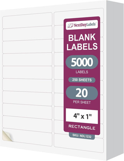 8-1/2" x 11", 20 Labels, per Sheet,4" x 1"