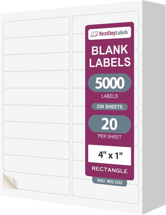 8-1/2" x 11", 20 Labels, per Sheet,4" x 1"
