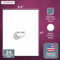 8-1/2" x 11", 24 Labels, per Sheet, 1.66" Round