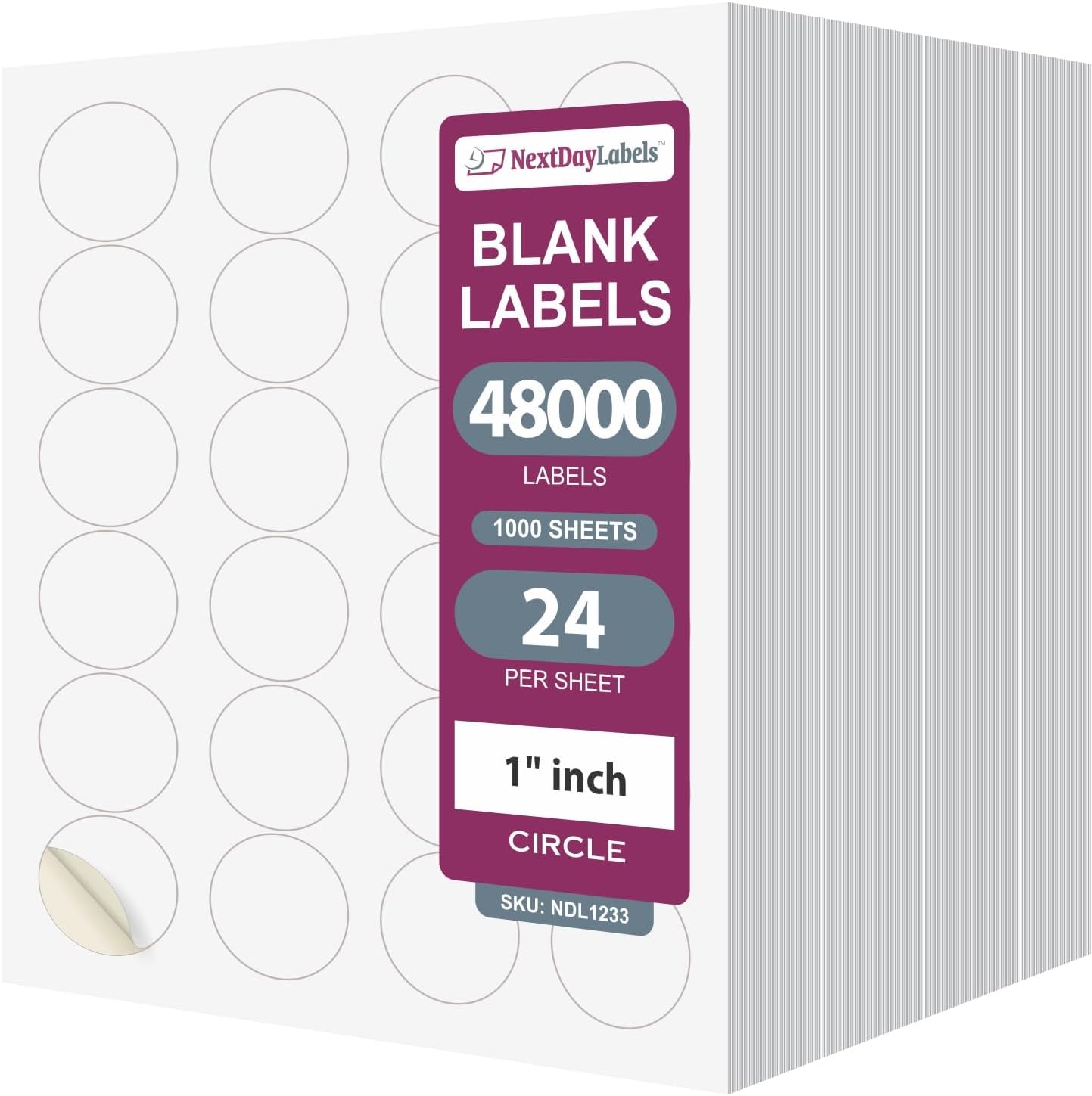 8-1/2" x 11", 24 Labels, per Sheet, 1.66" Round