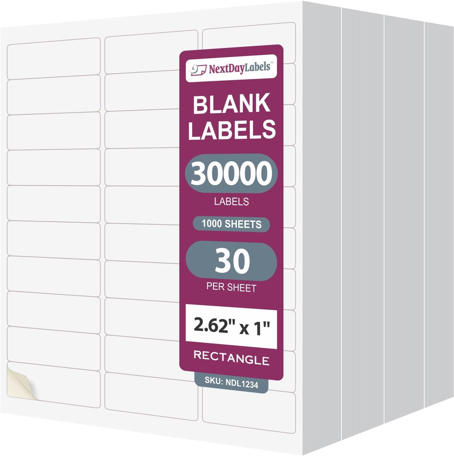 8-1/2" x 11"  30 Labels per Sheet 2.625" x 1" Each Label