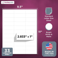 8-1/2" x 11", 33 Labels, per Sheet,2.8" x 1"