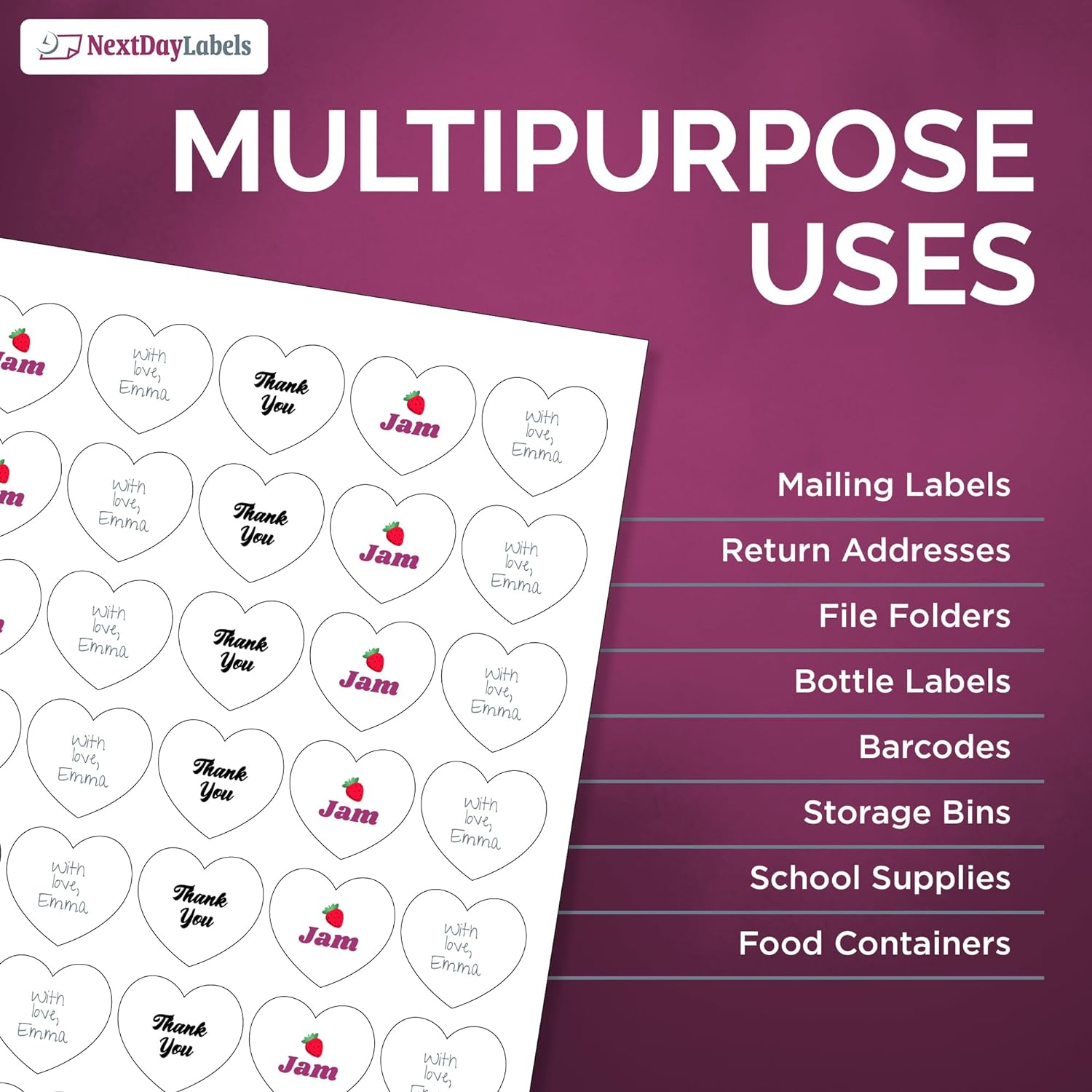 8-1/2" x 11" 63 Labels per Sheet 1" Hearts
