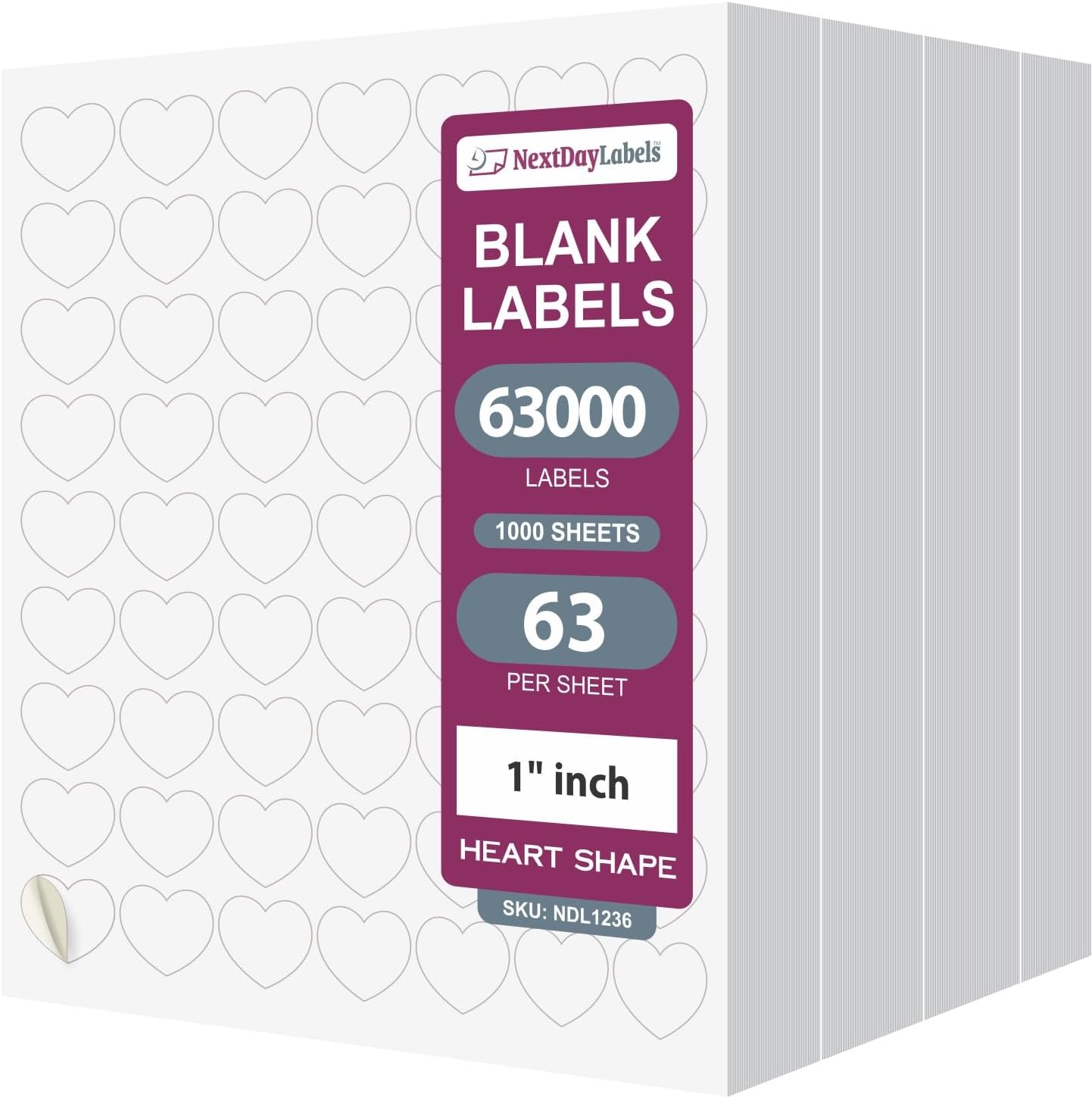 8-1/2" x 11" 63 Labels per Sheet 1" Hearts