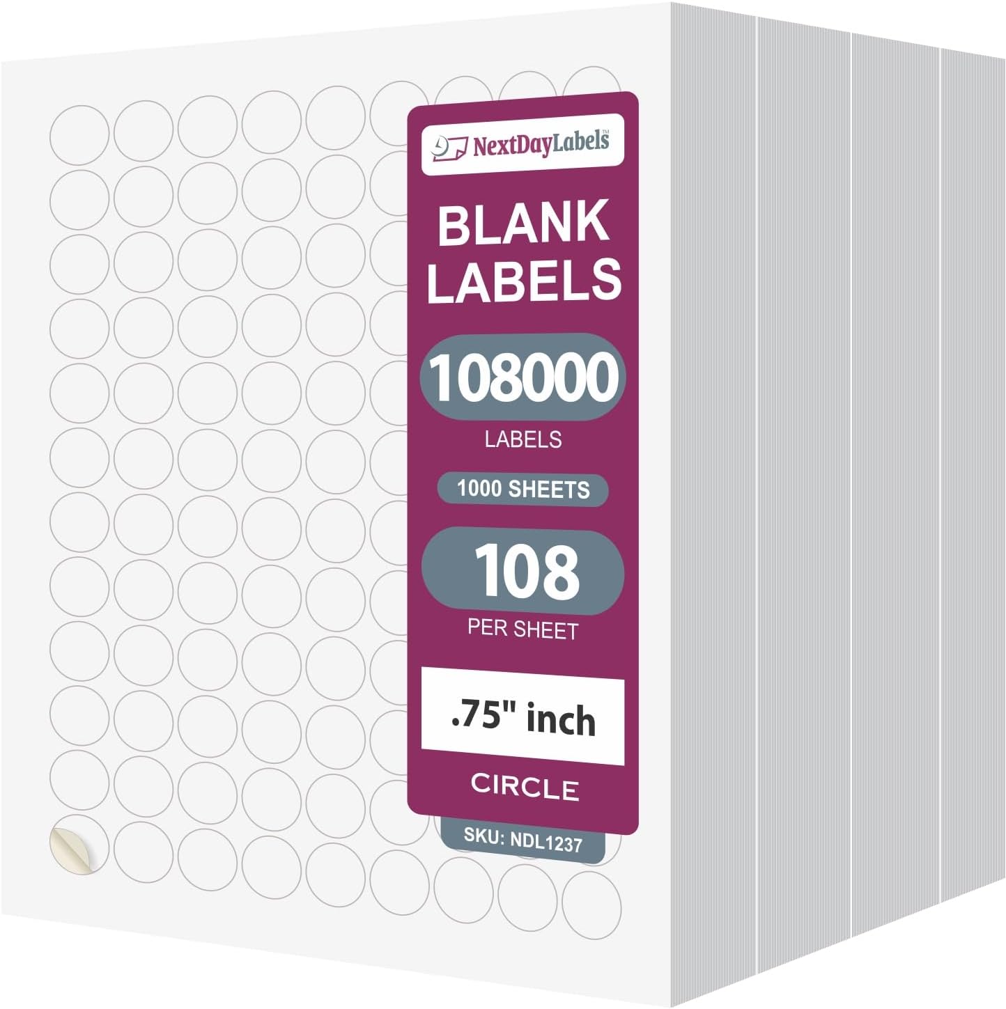 8-1/2" x 11" 108 Labels per Sheet 3/4" Round