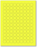8-1/2" x 11" Yellow Fluorescent 108 Labels per Sheet 3/4" Round