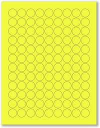 8-1/2" x 11" Yellow Fluorescent 108 Labels per Sheet 3/4" Round