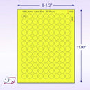 8-1/2" x 11" Yellow Fluorescent 108 Labels per Sheet 3/4" Round