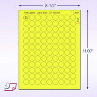 8-1/2" x 11" Yellow Fluorescent 108 Labels per Sheet 3/4" Round