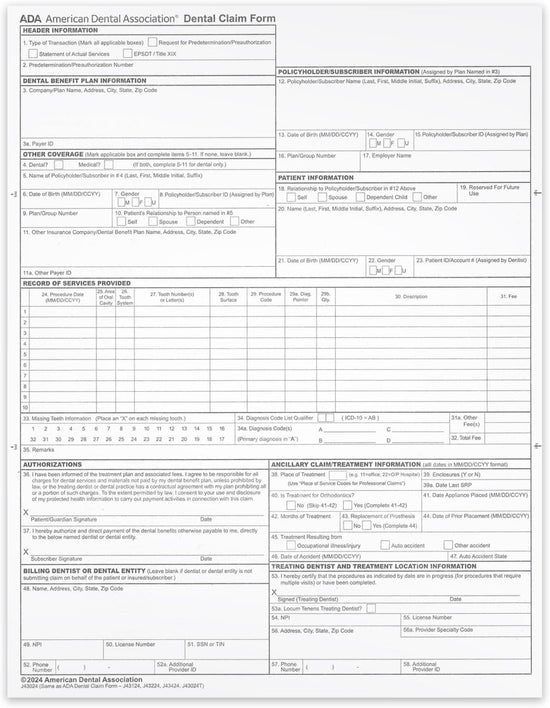 ADA Dental Insurance Claim Forms, 8-1/2 x 11", For Laser & Inkjet