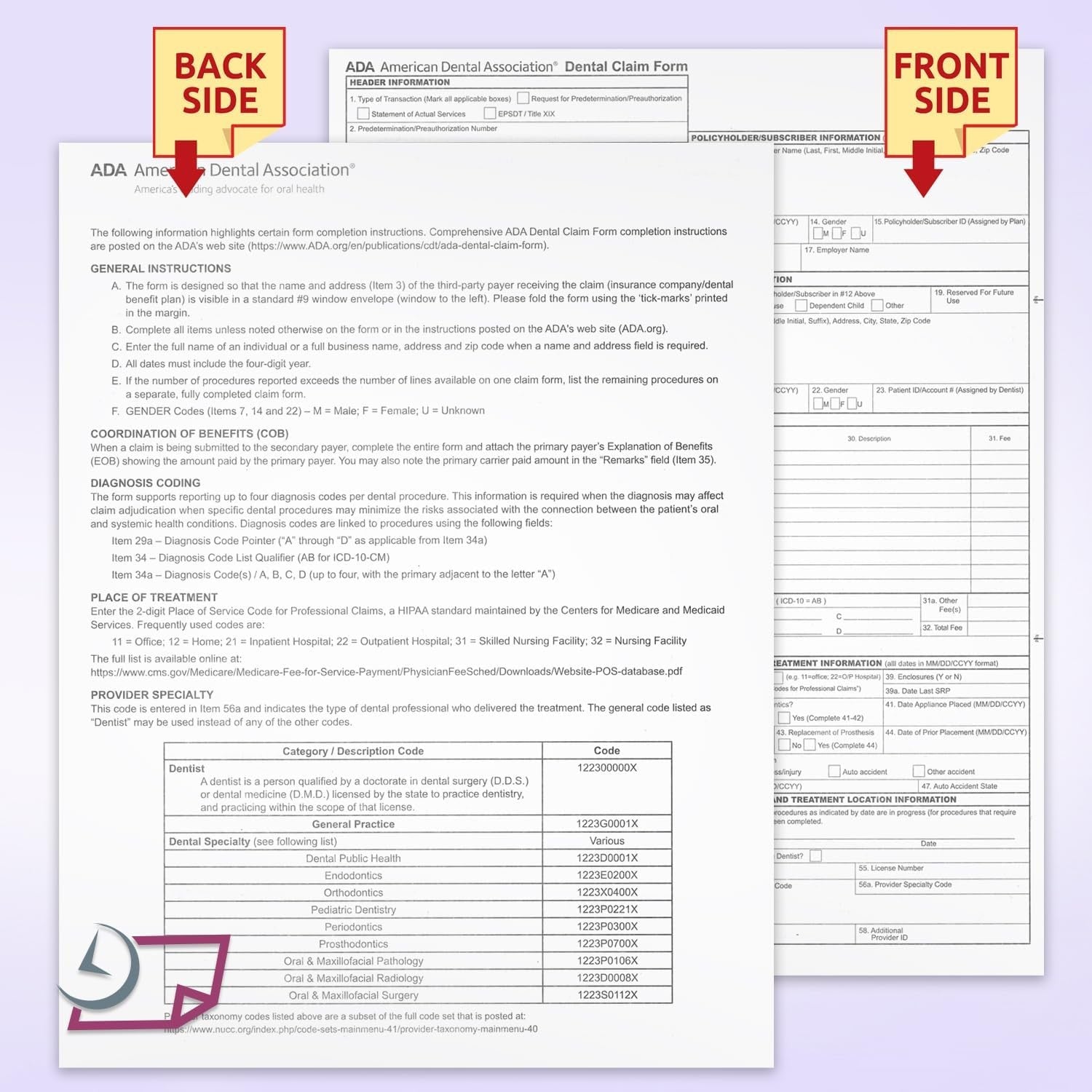 ADA Dental Insurance Claim Forms, 8-1/2 x 11", For Laser & Inkjet