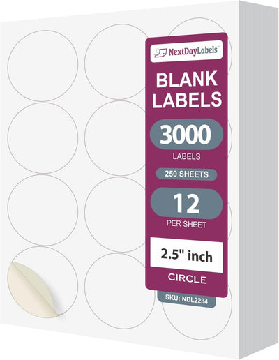 8-1/2" x 11" 12 Labels per Sheet 2-1/2" Round
