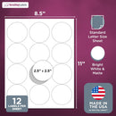 8-1/2" x 11" 12 Labels per Sheet 2-1/2" Round