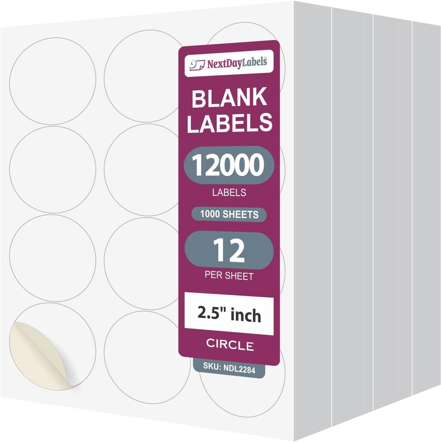 8-1/2" x 11" 12 Labels per Sheet 2-1/2" Round