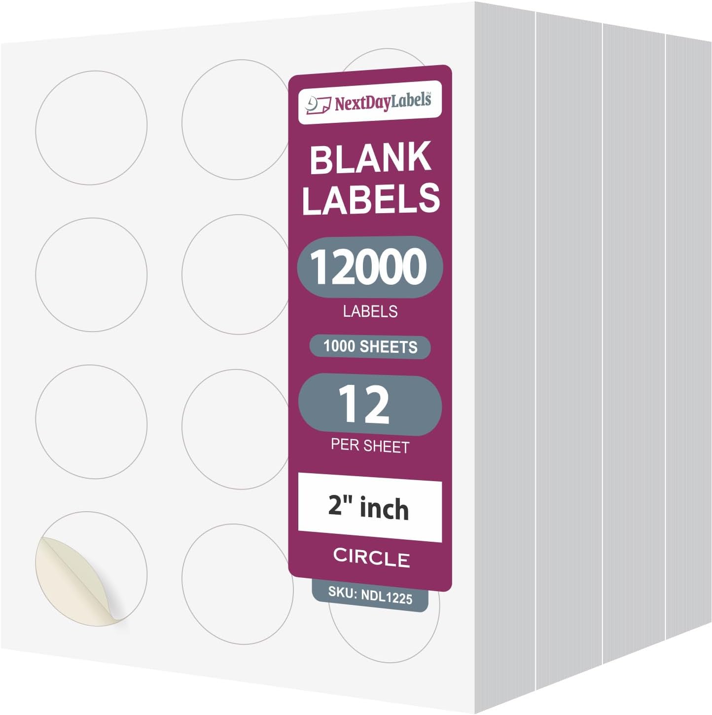 8-1/2" x 11" 12 Labels per Sheet 2" Round for Bleeds