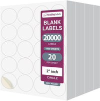 8-1/2" x 11" 20 Labels per Sheet 2" Round