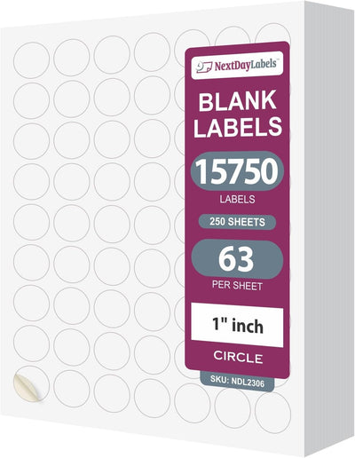 8-1/2" x 11" 63 Labels per Sheet 1" Round