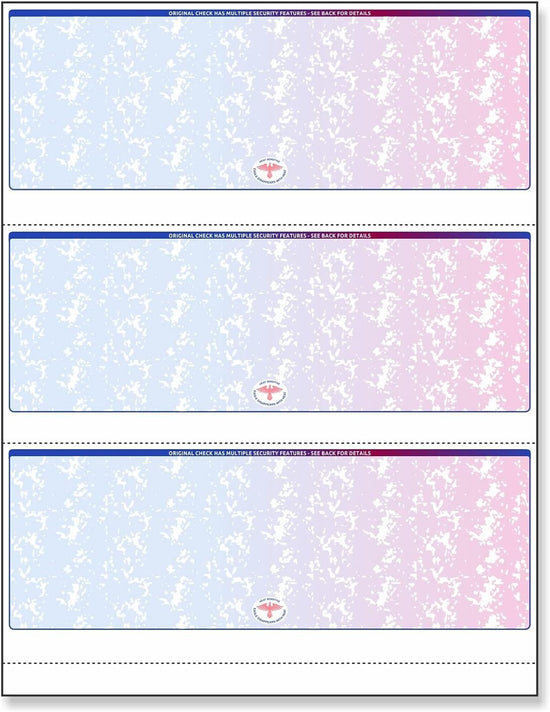 Blank Laser Checks, 3 per Page, Blue/Red Prismatic
