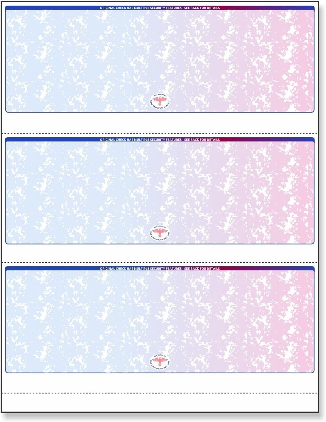 Blank Laser Checks, 3 per Page, Blue/Red Prismatic