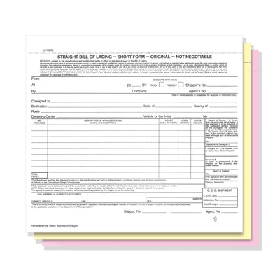 Short Form, Straight Bill of Lading, Blank NO Company Imprint