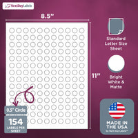 8-1/2" x 11", 154 Labels per Sheet, 0.5" Round Each Label.