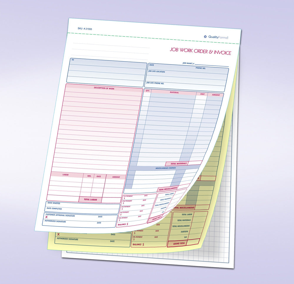 Job Work Order, Invoice & Grid Sheet, 2 Part Carbonless