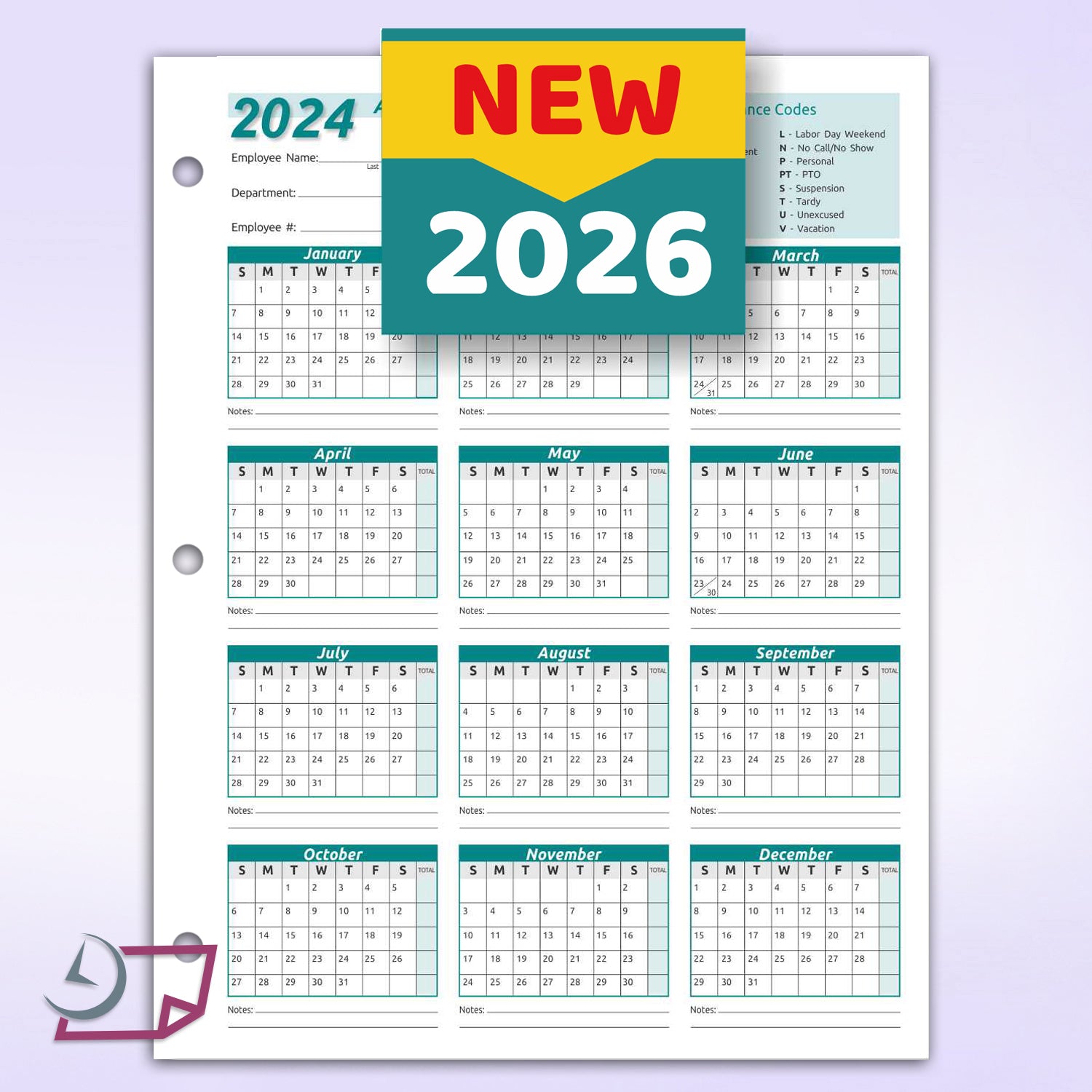 Work Tracker Attendance Calendar Cards 8 ½ X 11