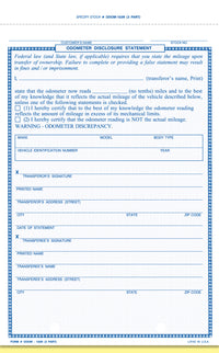 5 2/3" x 8 1/2", 3-4 Part Odometer Disclosure Statement