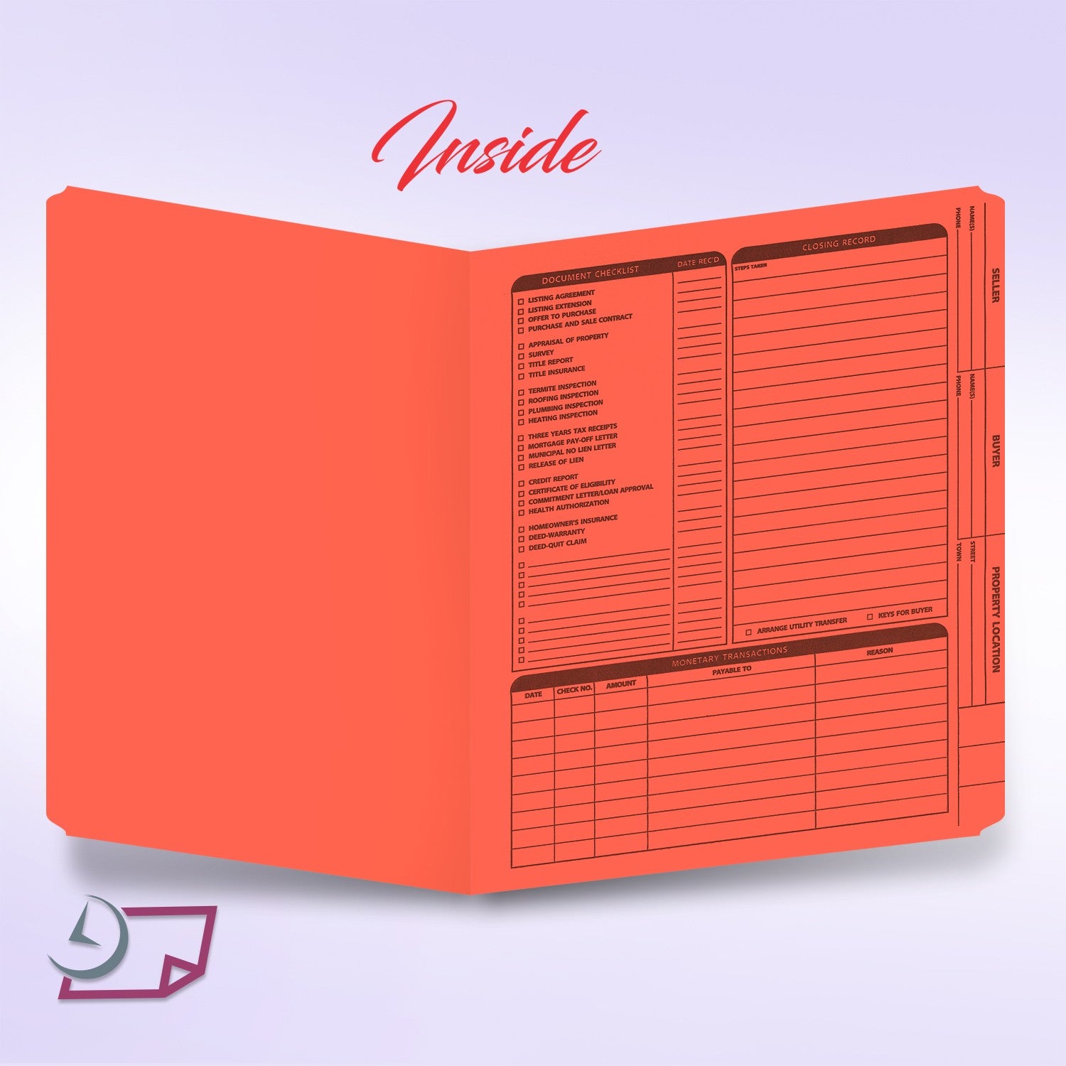 Real Estate Listing Folder, Right Panel List, Letter Size, Orange