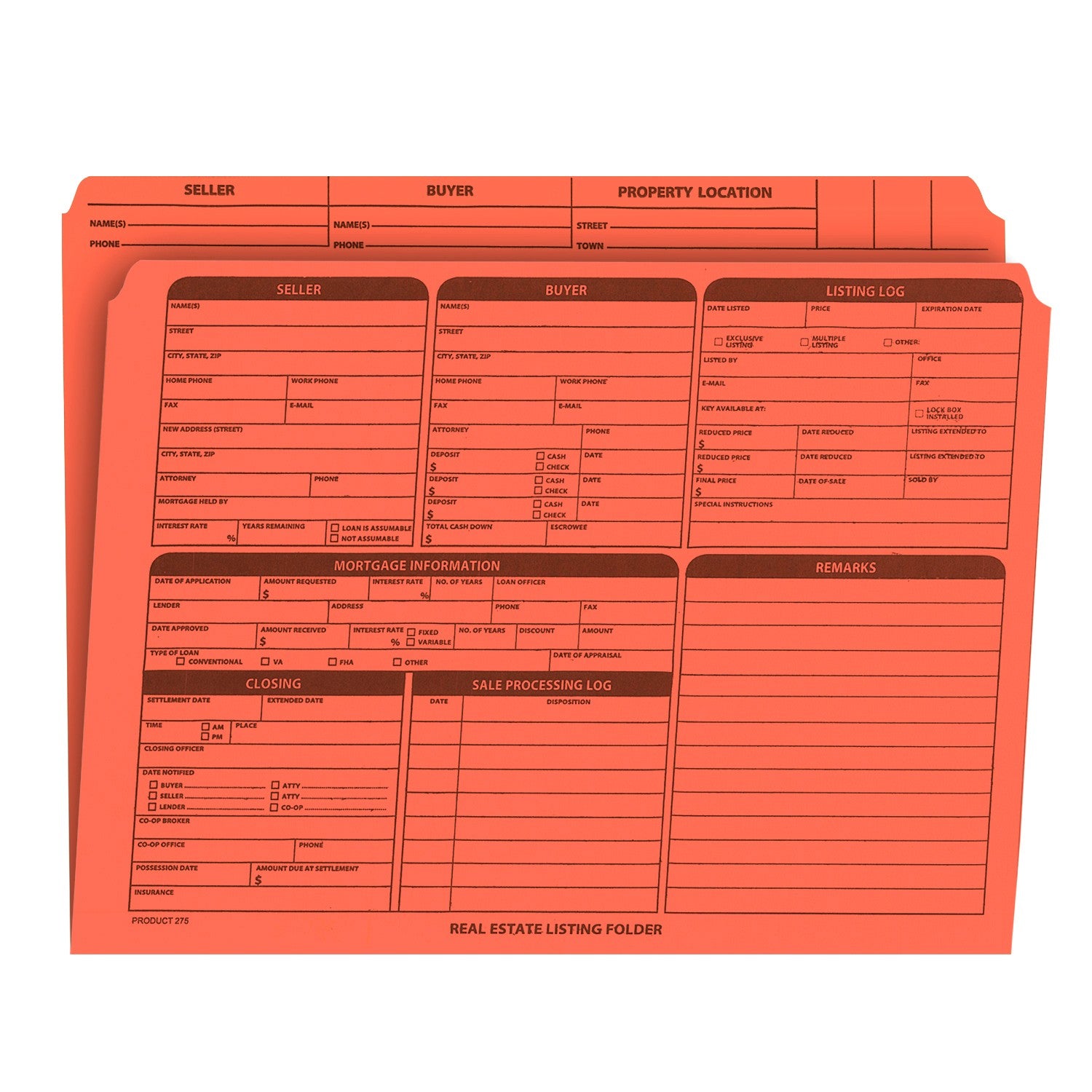 Real Estate Listing Folder, Right Panel List, Letter Size, Orange